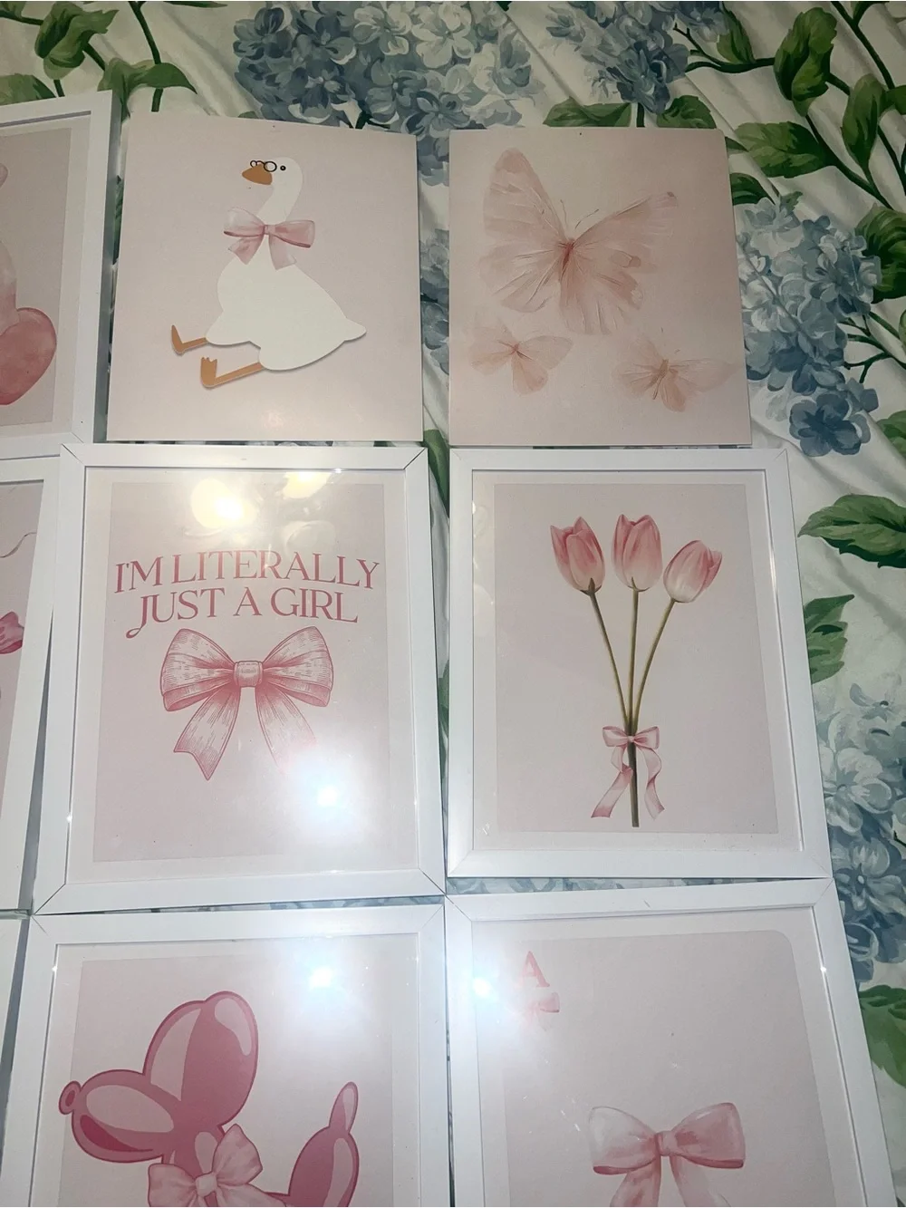 Coquette Wall Decor 16pcs set FT pink and white watercolor prints with Frames!